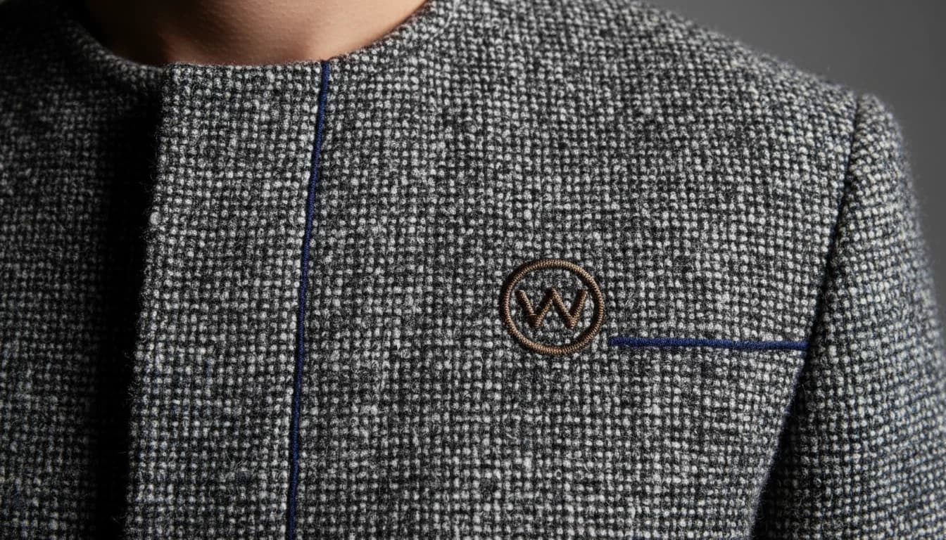 Macro detail of a designer garment showing fabric weave and stitching